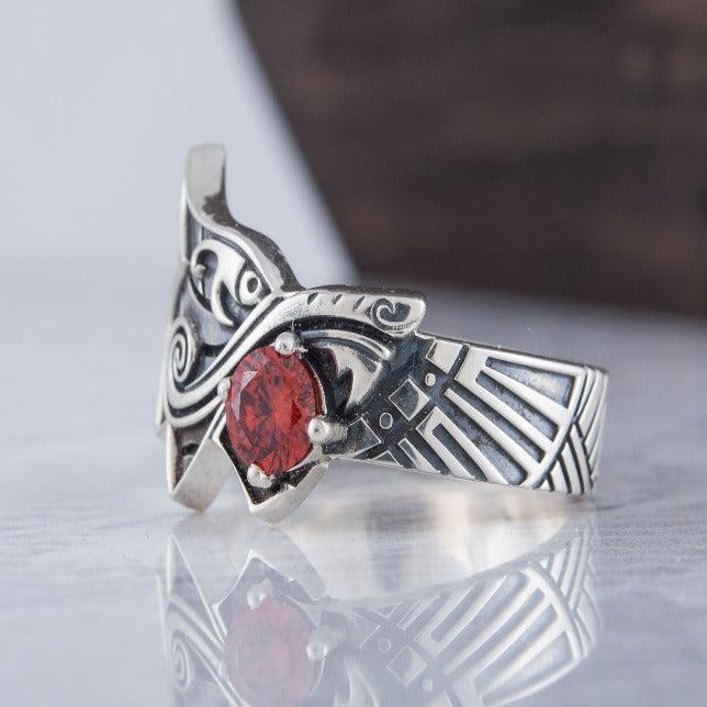 Fenrir Ring with Gem | Sterling Silver | Unique Norse Jewelry - Image 4