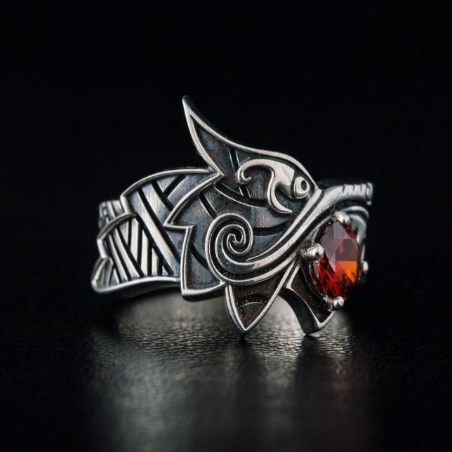Fenrir Ring with Gem | Sterling Silver | Unique Norse Jewelry - Image 6