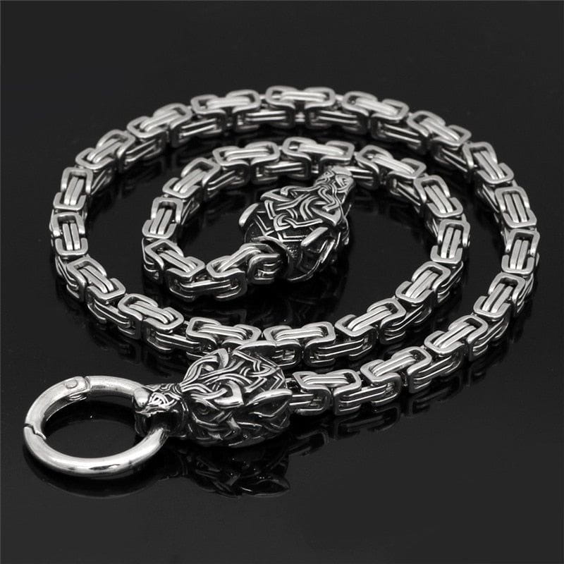 Gold Fenrir Sun-Eater Wolf of Ragnarok Necklace | Steel Byzantine Chain - Image 3