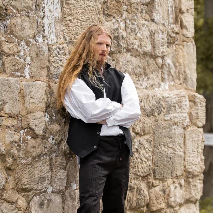 Black Handwoven Cotton Viking Vest | Metal Button Closure - Image 3