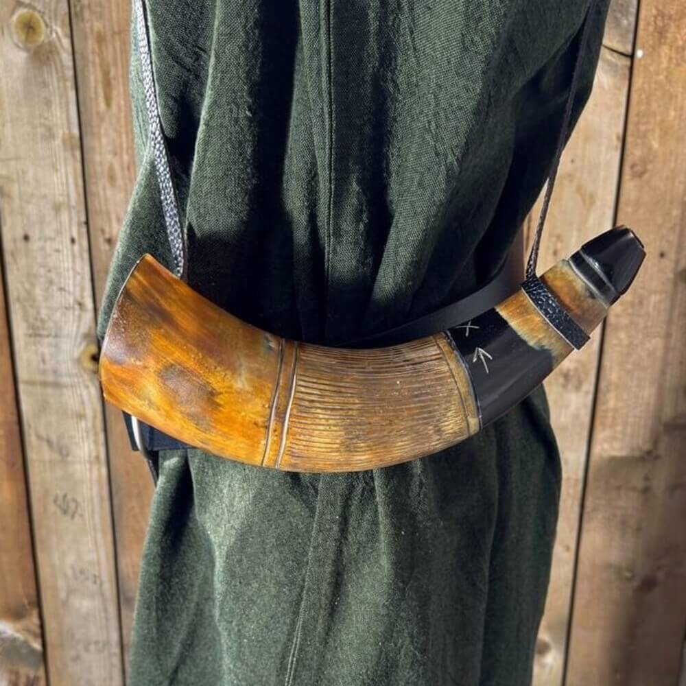 Handcrafted Viking Blowing Horn with Leather Strap - Image 3