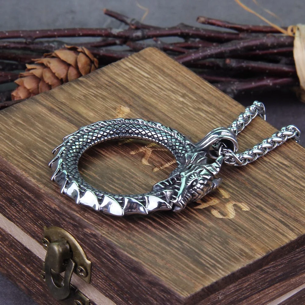 Midgard Serpent Jormungandr Ouroboros Viking Dragon Pendant Necklace - Image 3