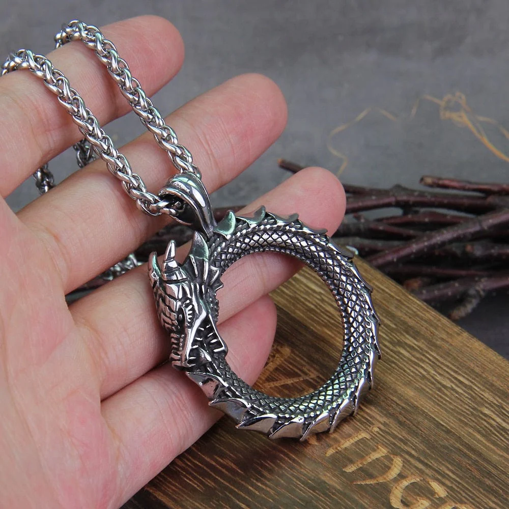 Midgard Serpent Jormungandr Ouroboros Viking Dragon Pendant Necklace - Image 4