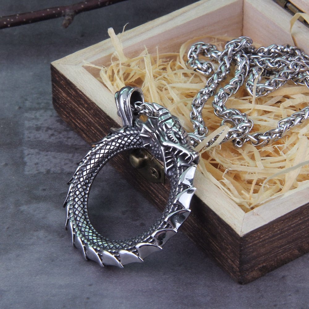 Midgard Serpent Jormungandr Ouroboros Viking Dragon Pendant Necklace - Image 5