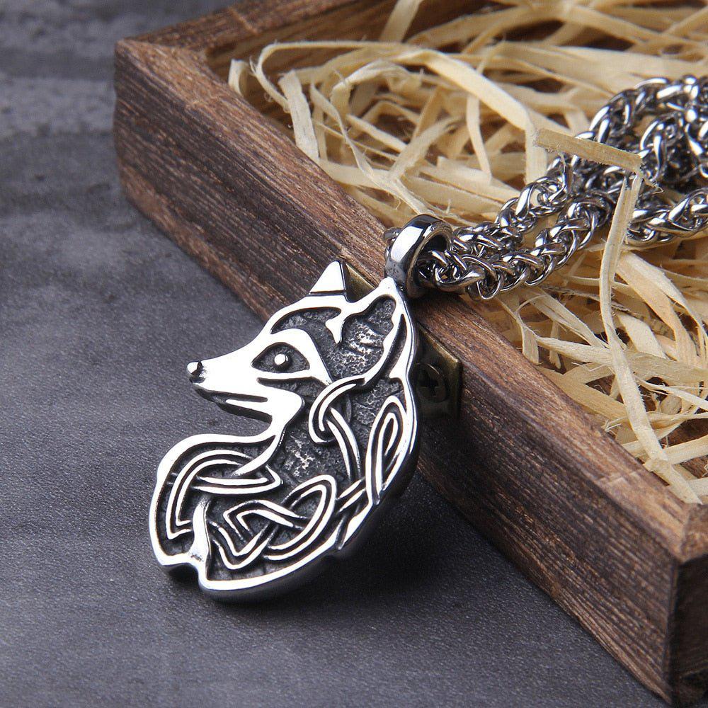 Knotwork Viking Fox Totem Steel Necklace - Image 2