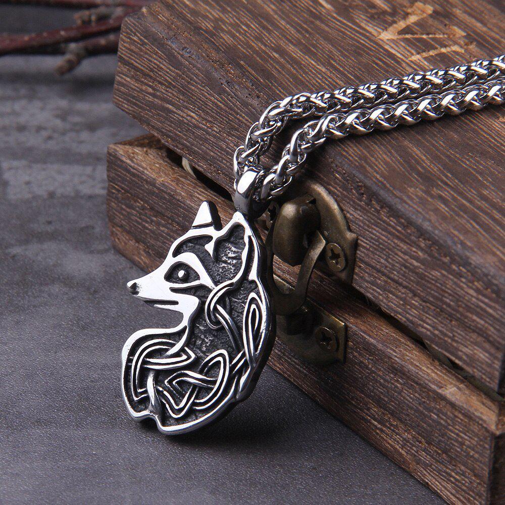 Knotwork Viking Fox Totem Steel Necklace - Image 4