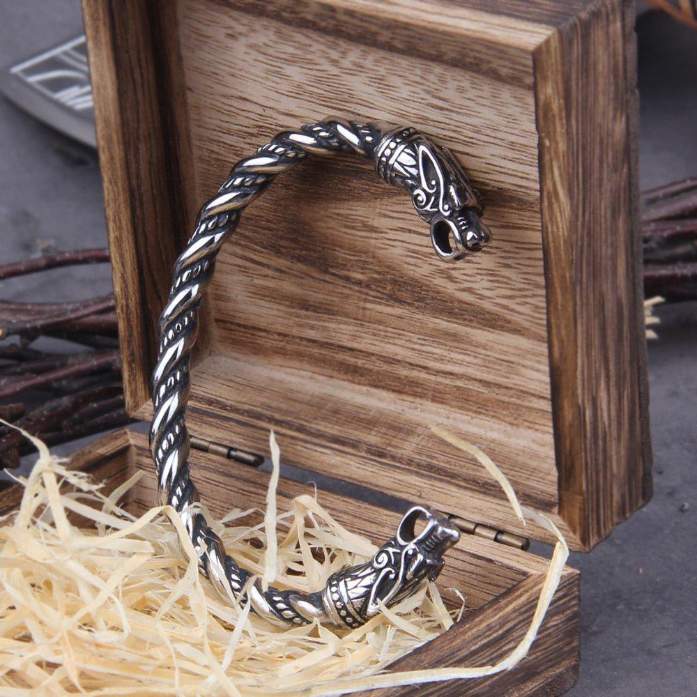 Knotwork Wolves of Ragnarok Geri & Freki Torc Bracelet | Stainless Steel - Image 7