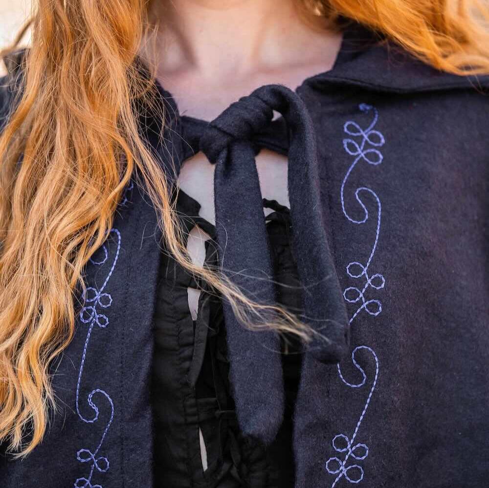 Long Wool Viking Cloak | Hand-Stitched Embroidery - Image 3
