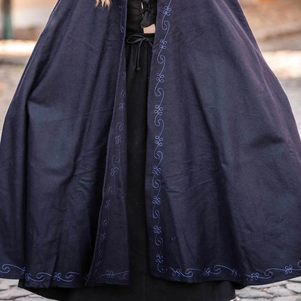 Long Wool Viking Cloak | Hand-Stitched Embroidery - Image 4