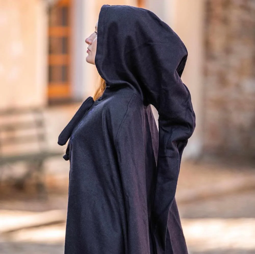 Long Wool Viking Cloak | Hand-Stitched Embroidery - Image 5