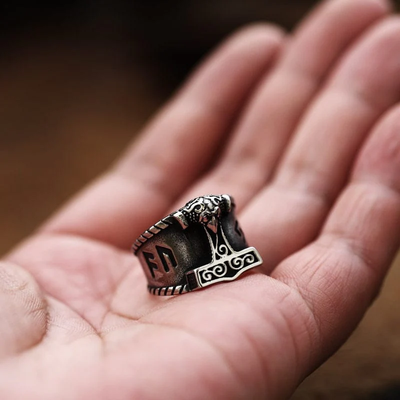 Hammer of Thor Steel Viking Ring for Men - Image 4