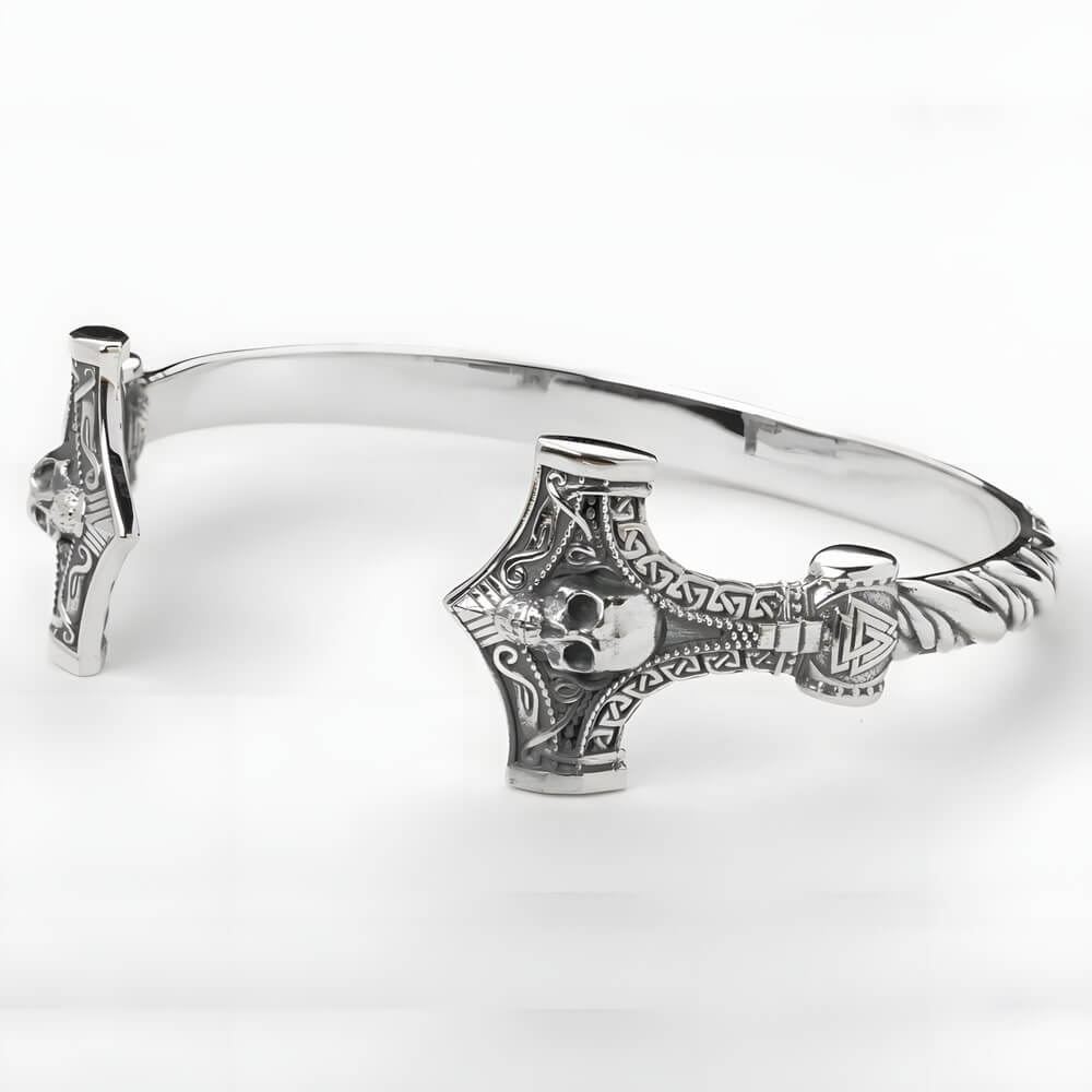 Mjolnir Rune Hammer Open Cuff Viking Bracelet - Image 3