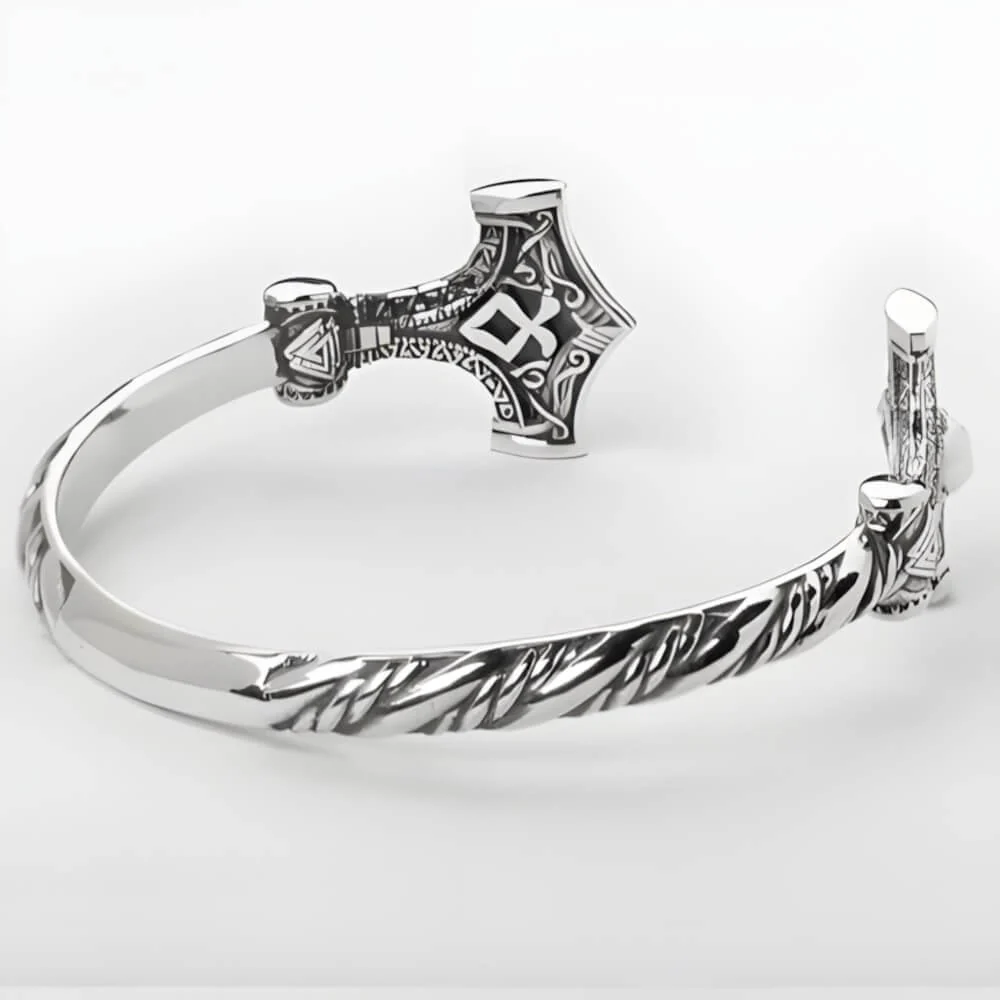 Mjolnir Rune Hammer Open Cuff Viking Bracelet - Image 4