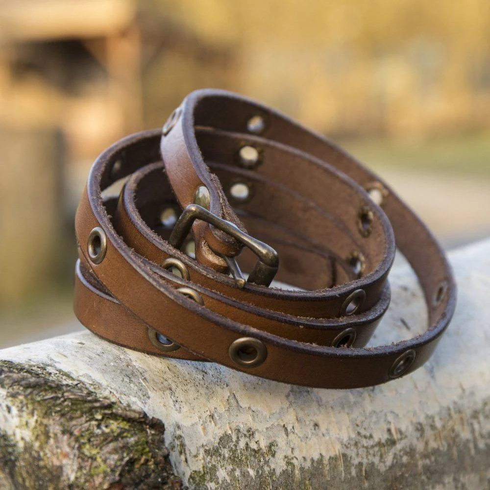 Leather Multi-Wrap Viking Bracelet | Buckle Closure | Brass Rivets - Image 5