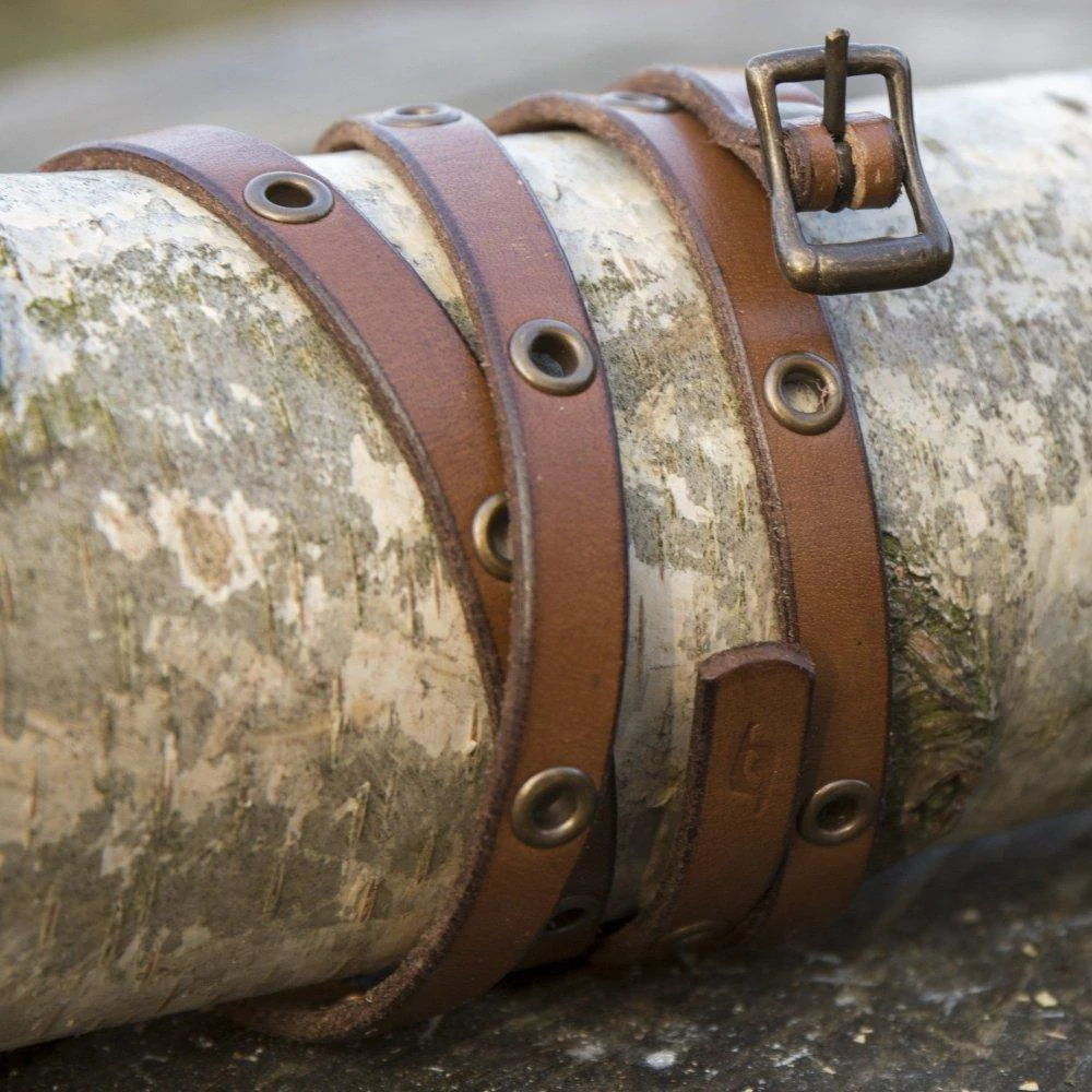 Leather Multi-Wrap Viking Bracelet | Buckle Closure | Brass Rivets - Image 6