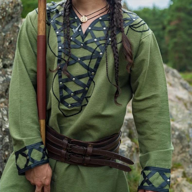 LIMITED EDITION Viking Tunic - Green with Leather Trim & Rivets - Image 4