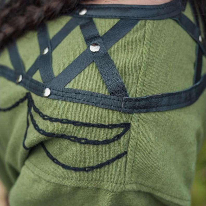 LIMITED EDITION Viking Tunic - Green with Leather Trim & Rivets - Image 6