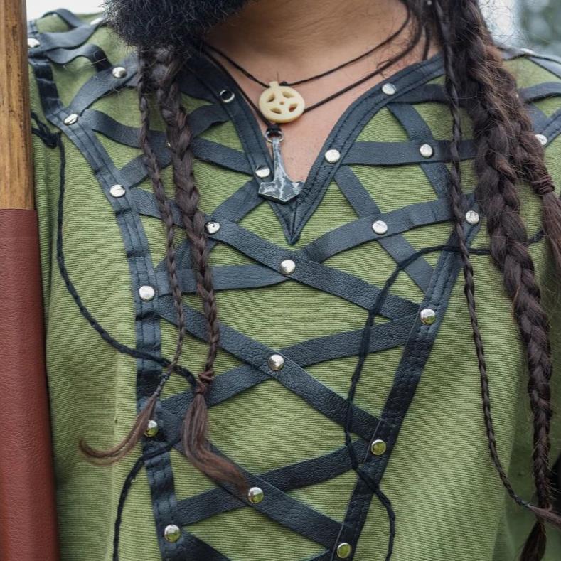 LIMITED EDITION Viking Tunic - Green with Leather Trim & Rivets - Image 8
