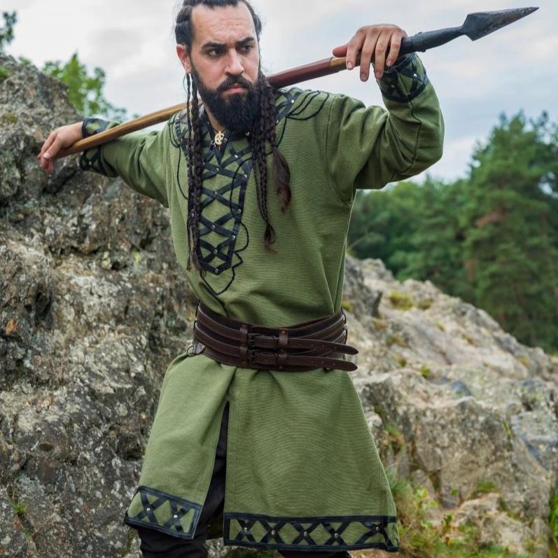 LIMITED EDITION Viking Tunic - Green with Leather Trim & Rivets - Image 9