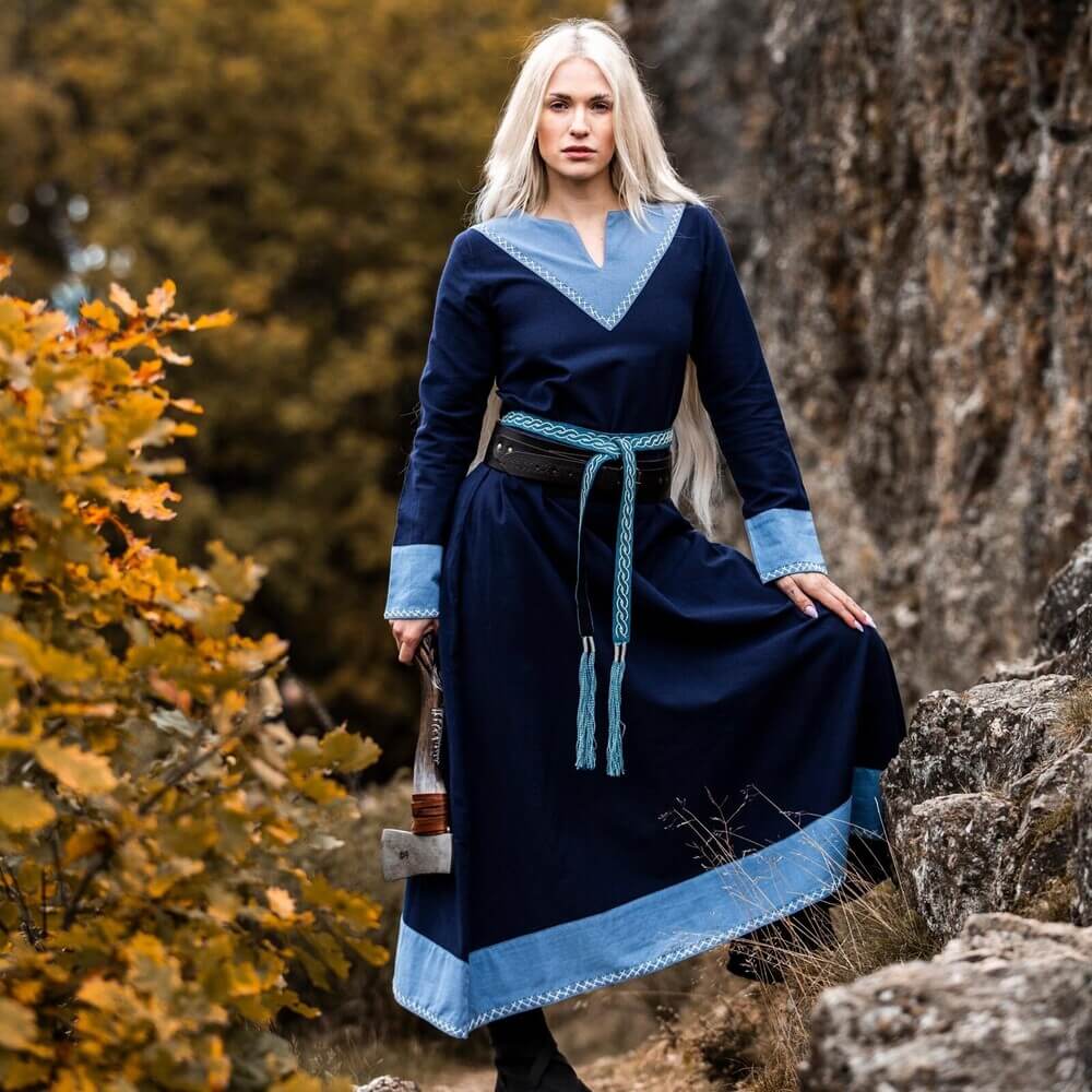 NEW Viking Dress - Dark Blue with LightBlue trim