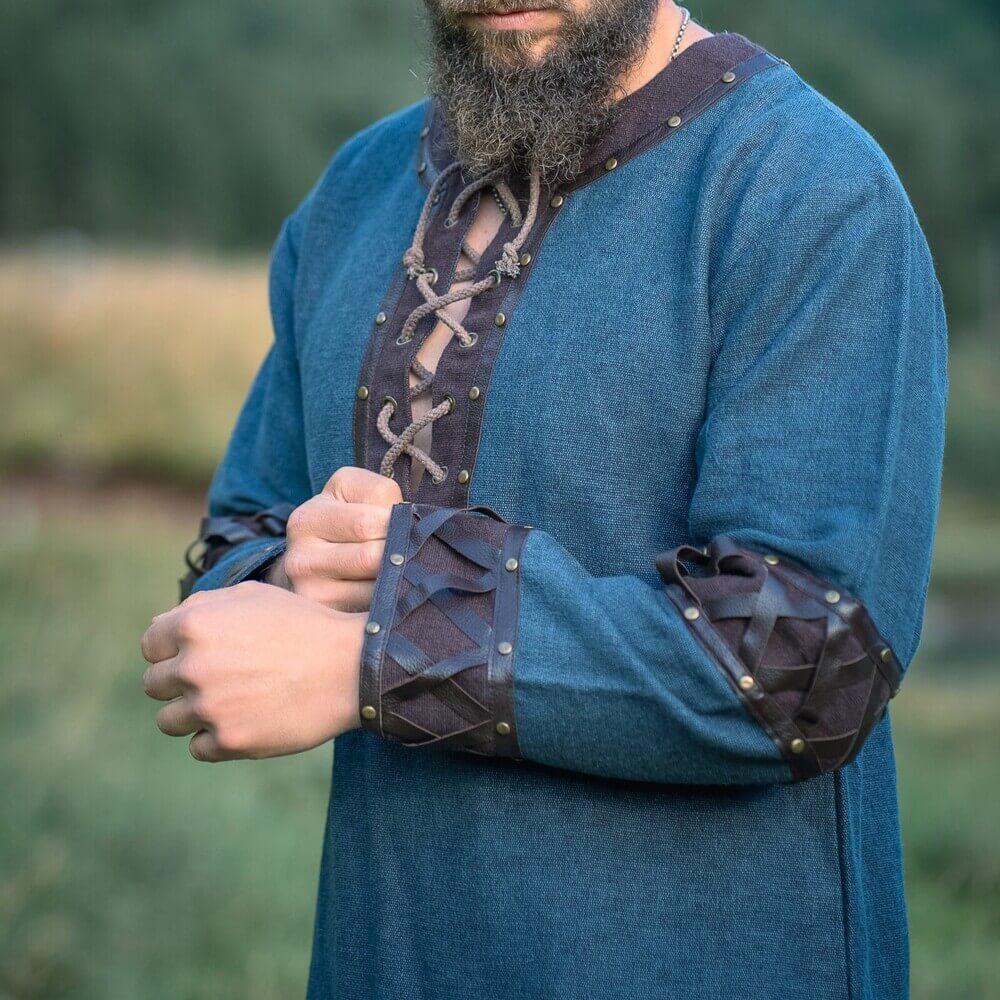 NEW Viking Tunic - Blue with Ornate Leather Trim - Image 5