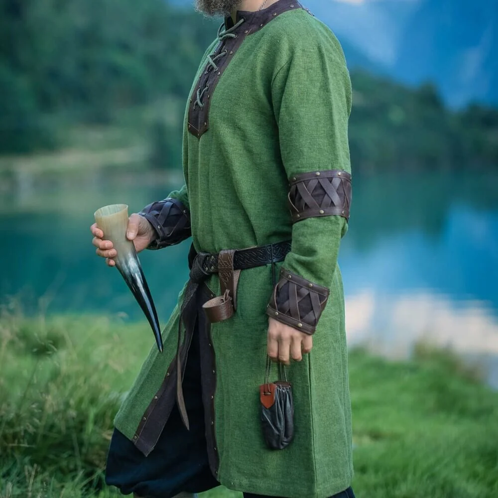NEW Viking Tunic - Green with Ornate Leather Trim - Image 2