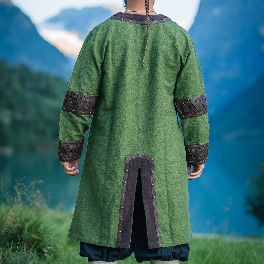 NEW Viking Tunic - Green with Ornate Leather Trim - Image 4