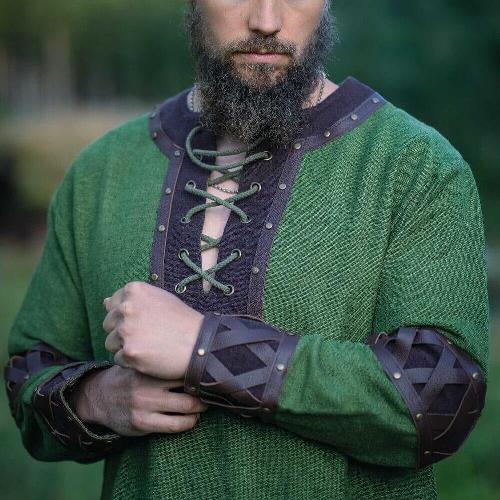 NEW Viking Tunic - Green with Ornate Leather Trim - Image 5