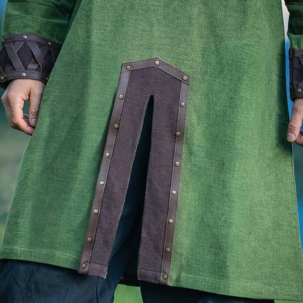 NEW Viking Tunic - Green with Ornate Leather Trim - Image 7