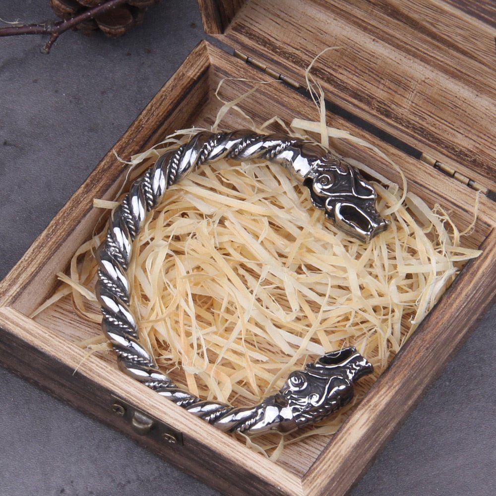 Nordic Bear Twisted Steel Torc Bracelet - Image 3