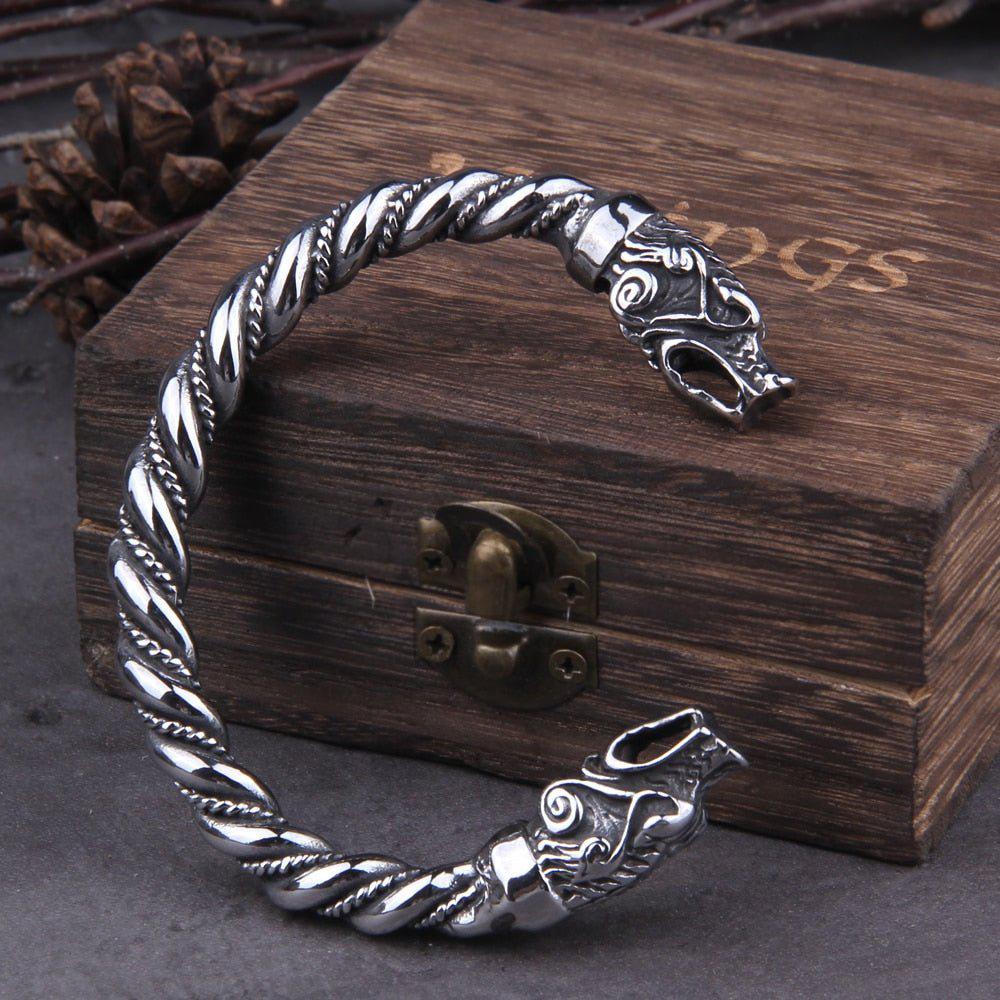Nordic Bear Twisted Steel Torc Bracelet - Image 4