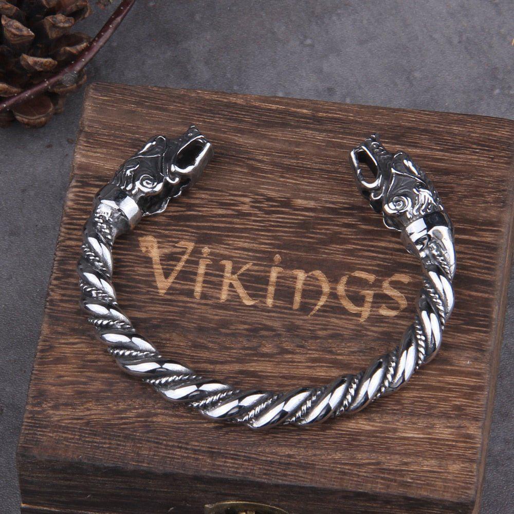 Nordic Bear Twisted Steel Torc Bracelet - Image 5