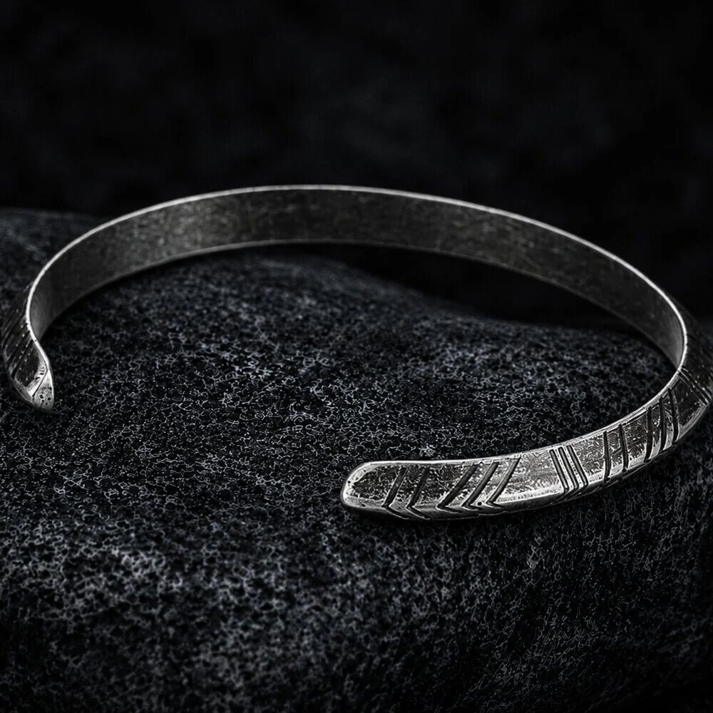Nordic Tyr Arrow Cuff Bracelet | Engraved Open Band - Image 2