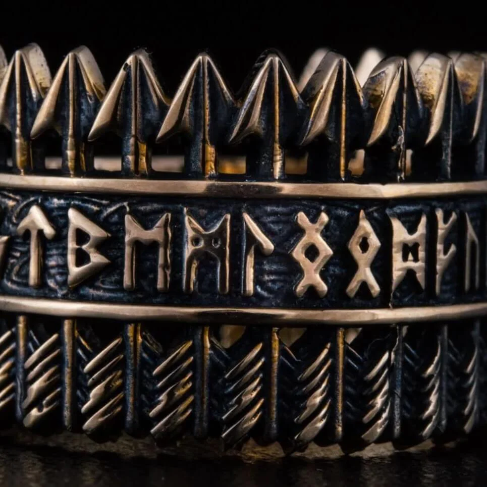 Nordic Tyr Arrow Ring | Bronze with Elder Futhark Runes - Image 3