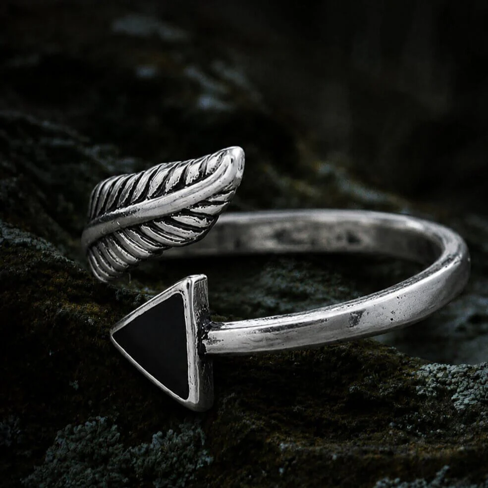 Nordic Tyr Feather Arrow Ring | Sterling Silver Open Band