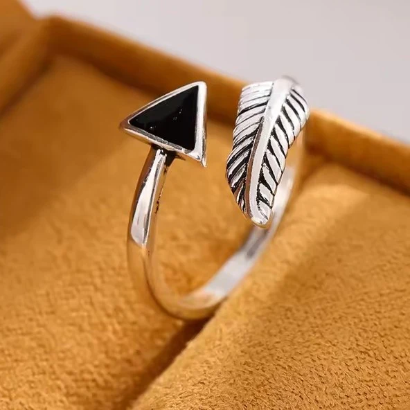 Nordic Tyr Feather Arrow Ring | Sterling Silver Open Band - Image 3