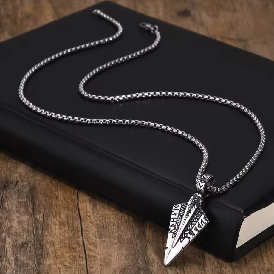 Nordic Tyr Spearhead Pendant Necklace | Rune-Engraved Design