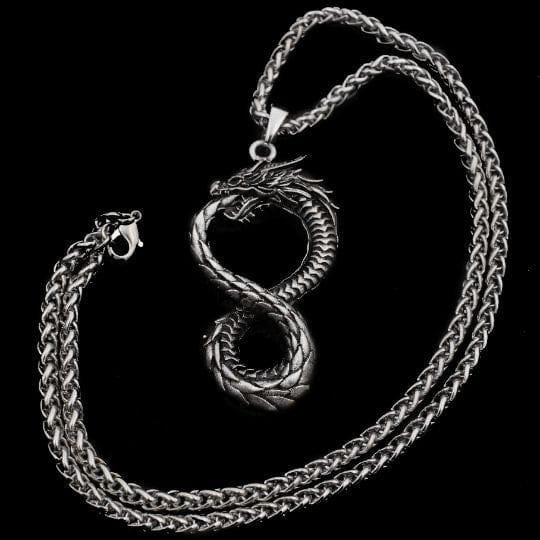Norse Dragon Necklace - Gold and Silver Jörmungandr Steel Necklace - Image 5