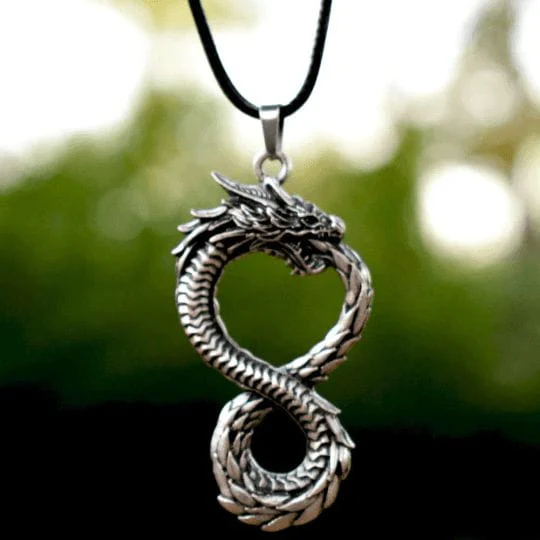 Norse Dragon Necklace - Gold and Silver Jörmungandr Steel Necklace - Image 6