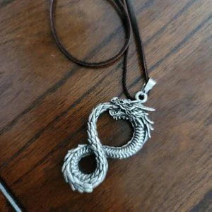 Norse Dragon Necklace - Gold and Silver Jörmungandr Steel Necklace - Image 7
