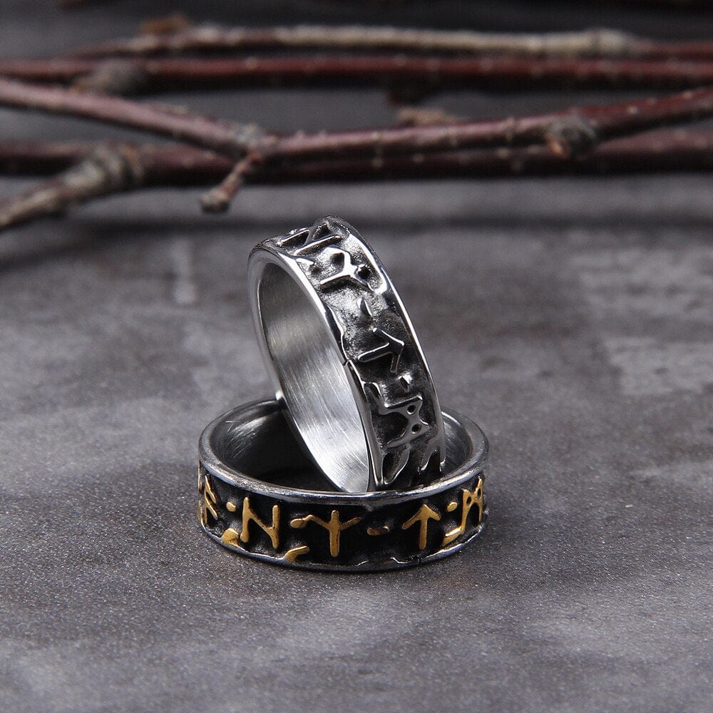 Norse Futhark Rune Ring in Bold Steel - Image 4