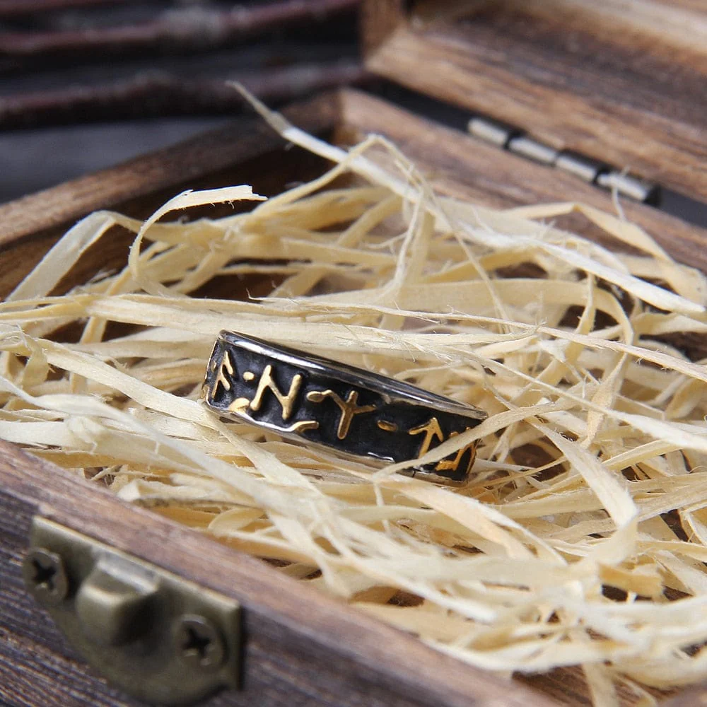 Norse Futhark Rune Ring in Bold Steel - Image 5