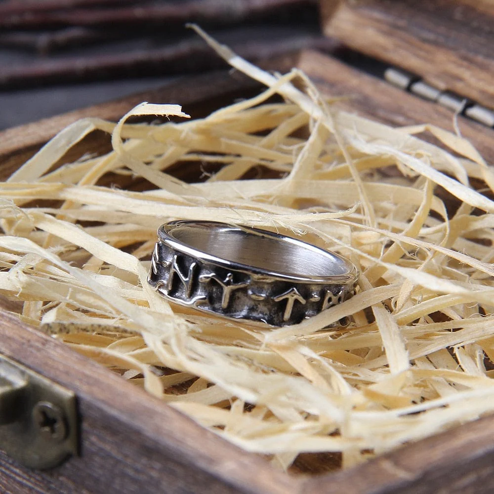 Norse Futhark Rune Ring in Bold Steel - Image 7