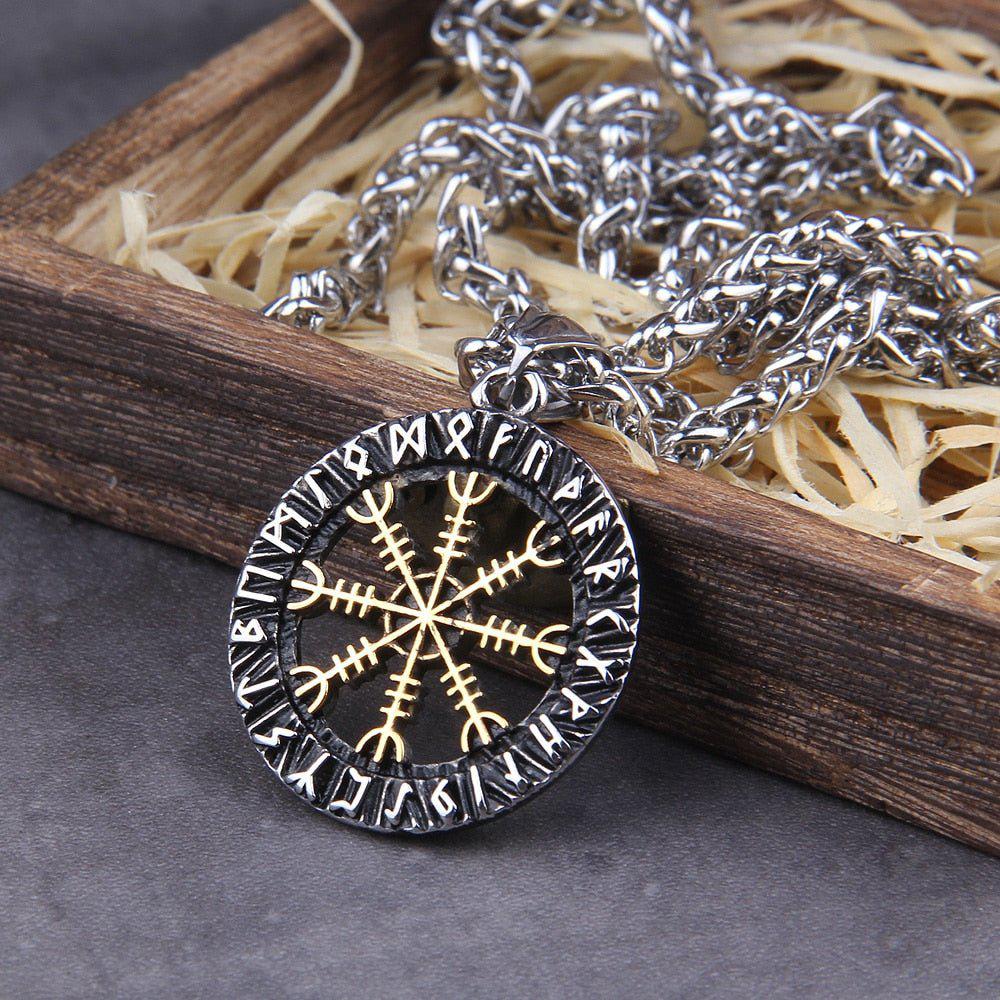 Norse Helm of Awe Futhark Amulet Viking Medallion Necklace - Image 3