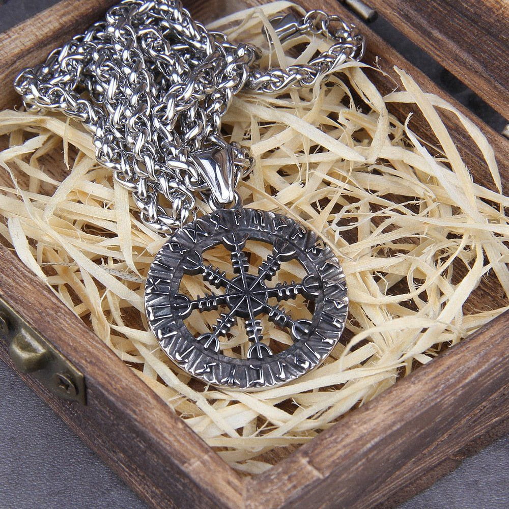 Norse Helm of Awe Futhark Amulet Viking Medallion Necklace - Image 4