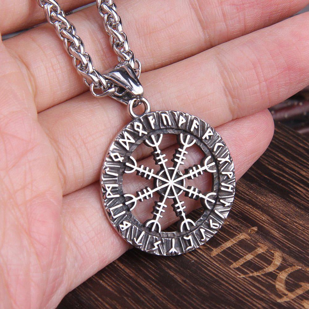 Norse Helm of Awe Futhark Amulet Viking Medallion Necklace - Image 5