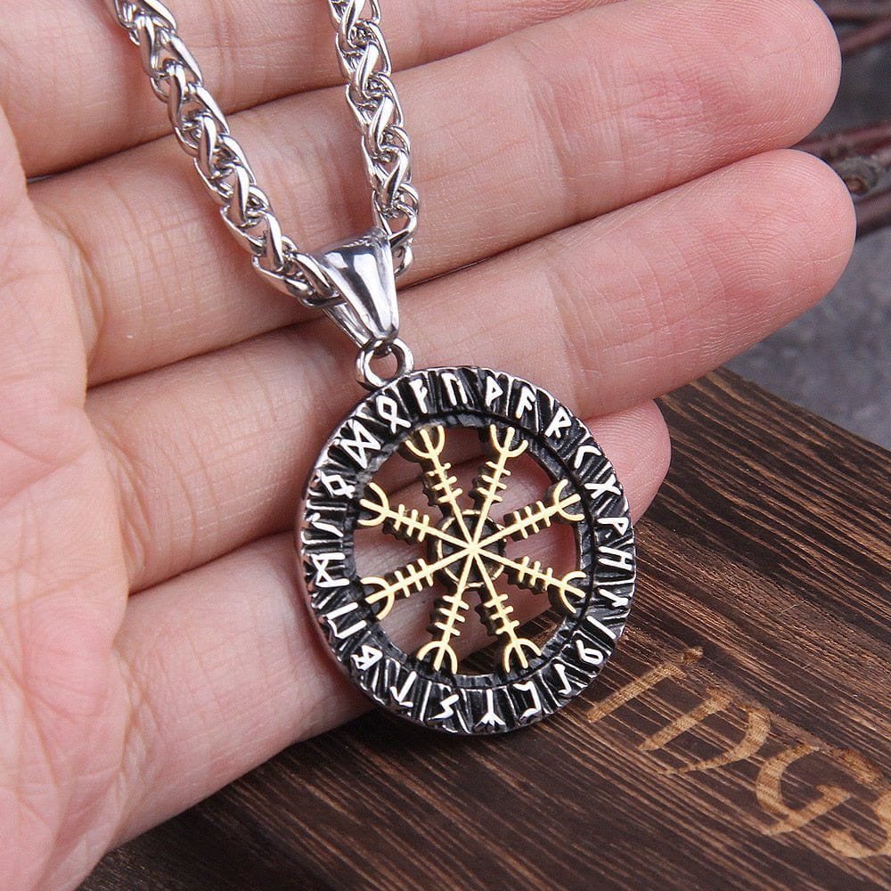 Norse Helm of Awe Futhark Amulet Viking Medallion Necklace - Image 7
