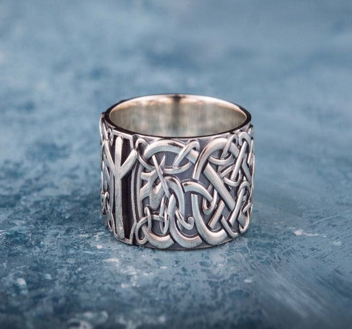 Norse Ornament Ring with Algiz Rune Sterling Silver Ring - Image 3