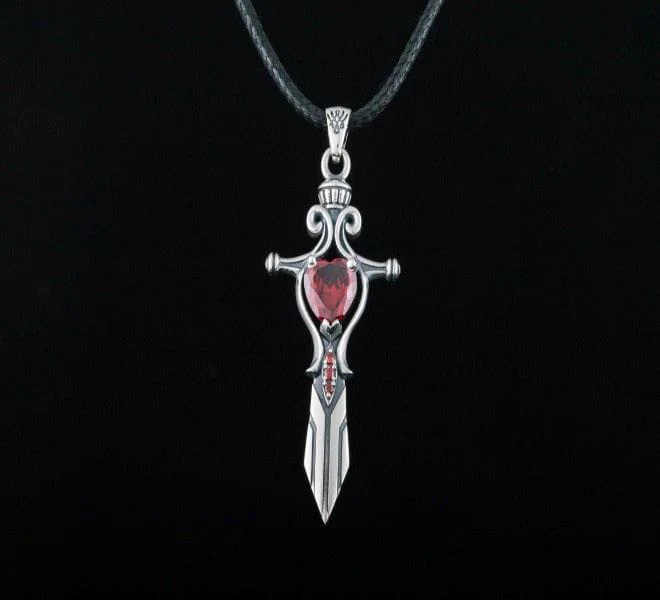 Handcrafted Sterling Silver Viking Sword Pendant | Red Cubic Zirconia - Image 4