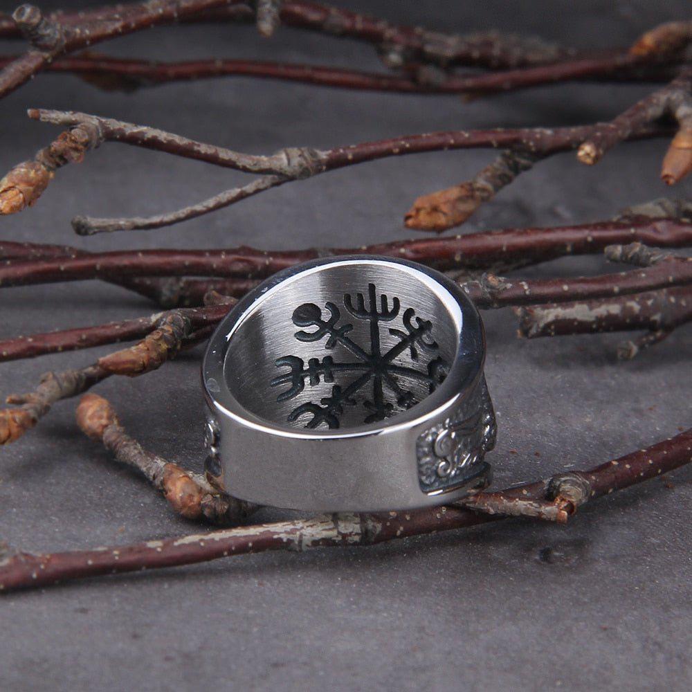 Wolves and Ravens of Odin Futhark Talisman Signet Ring | Handcrafted - Image 3